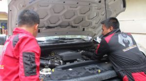 Automotive technology students attend to a vehicle for repair in the Bukidnon State University laboratory shop IPS photo courtesy of CSDT Technology Department 