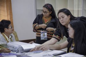 Ms. Loreta Sol L. Dinlayan (csecond from left), responds to a query from one of the accreditors of the First Survey Visit for eight BukSU programs on June 18, 2019 Photo by Christopher P. Cordova/ICT-SU 